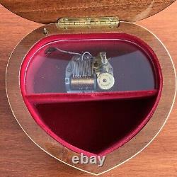 Vintage Reuge Heart Shape Blond Maple Wood Music Jewelry Box SOMEWHERE OUT THERE