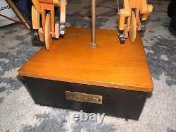 Vintage Sankyo Karakuri Doll Wood Music Box Musicians on Unicycles Rare