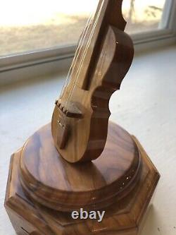 Vintage Solid Olive Wood Gueissaz-Jaccard VIOLIN Music Box Made In Switzerland