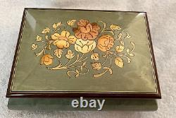 Vintage Wood withFloral Inlay Romance Musical Jewelry Box Made in Italy