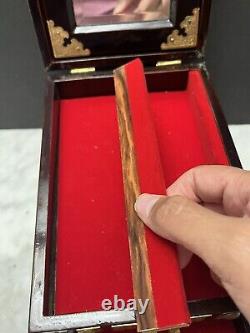 Vtg Chinese Red Brown Lacquered Handmade Wood Vanity Jewelry Music Box LOOK READ