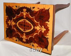 Vtg. Floral Jewelry Storage Music Box Italian Marquetry Inlaid Wood Accent Table