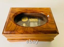 Vtg Handcrafted Wood Music Box, Oval Glass Insert & Reuge Movement Edelweiss