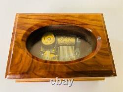 Vtg Handcrafted Wood Music Box, Oval Glass Insert & Reuge Movement Edelweiss