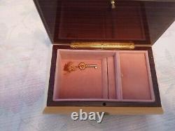 Vtg Wood Inlay Jewelry Music Box ROMANCE For All We Know Swiss Made Italy Key